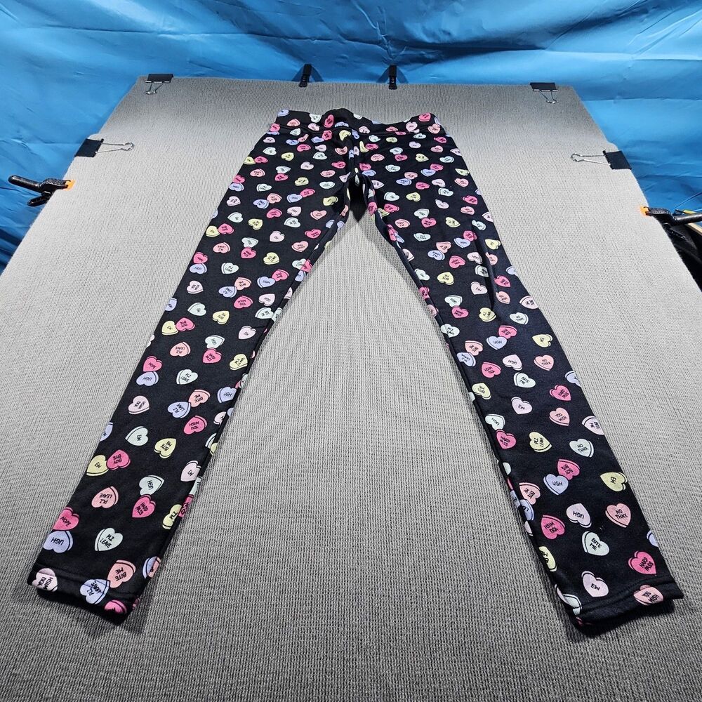 Serra Women's Fleece Lined Conversation Candy Heart Extra Tight Leggings Size M